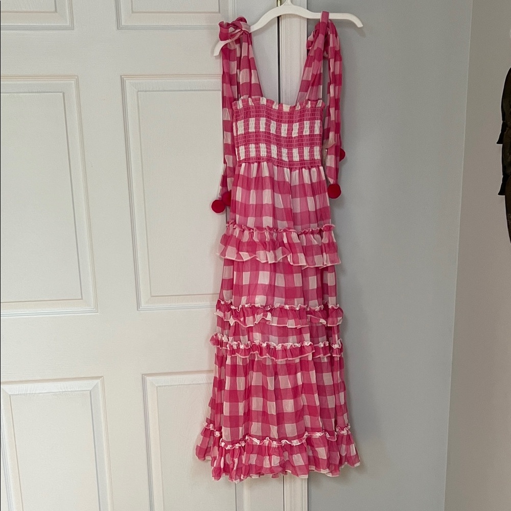 Stylish Pink Checkered Women's Dress with Ruffles
